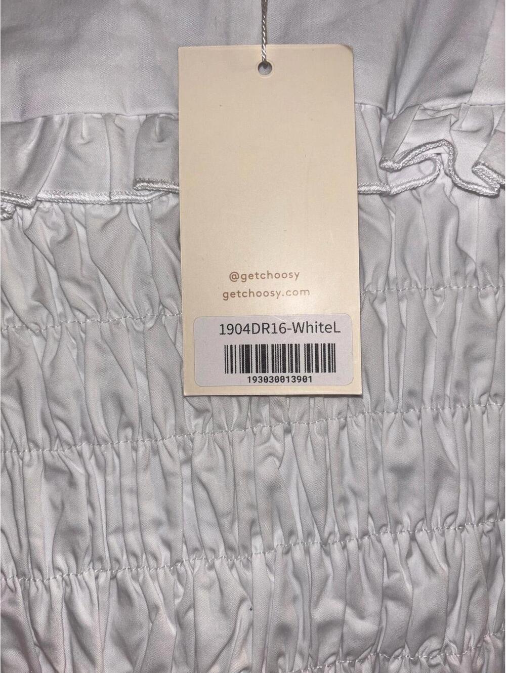 NWT Choosy White Smocked Mini Dress Large Cottagecore Puff Sleeve | Stretch Fit - Picture 3 of 6